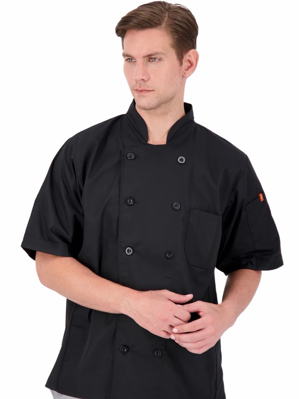 Short-Sleeve Black Chef Jacket with Mandarin Collar, Size 3XL